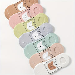 7 Pairs Cartoon Bear Ankle Socks Soft Lightweight Women's Stockings