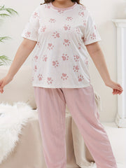 Paw Print Top & Jacquard Pants Pajama Set