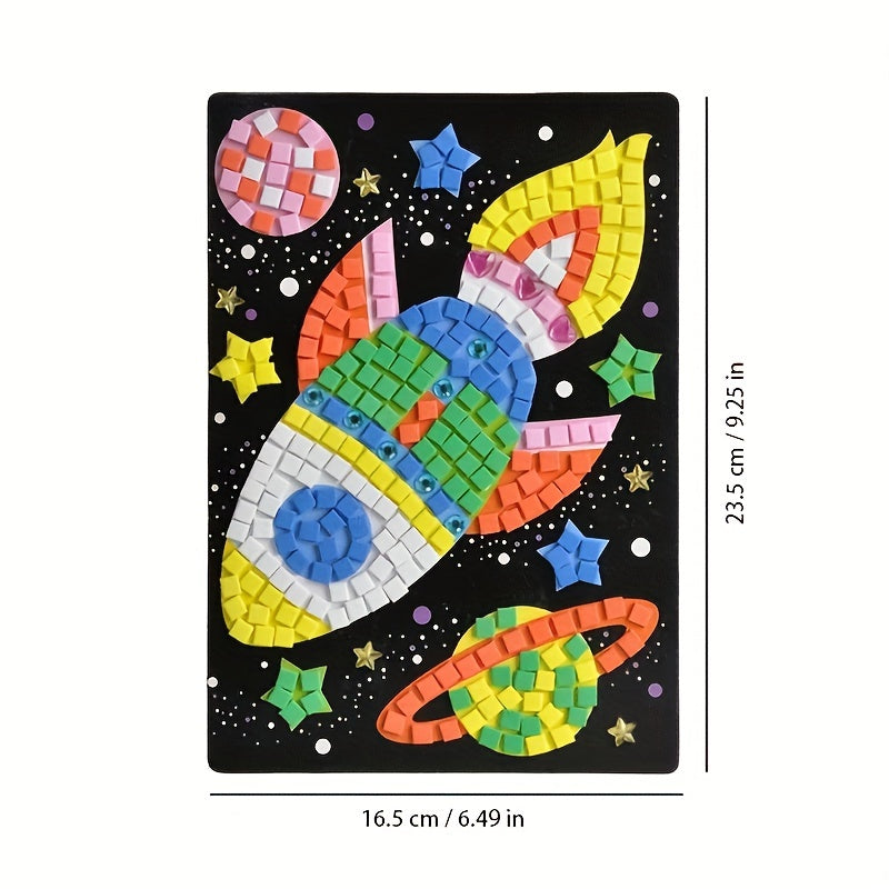 Astronaut Space Mosaic Stickers Art Kit Kids Foam Craft DIY By Number Handcraft