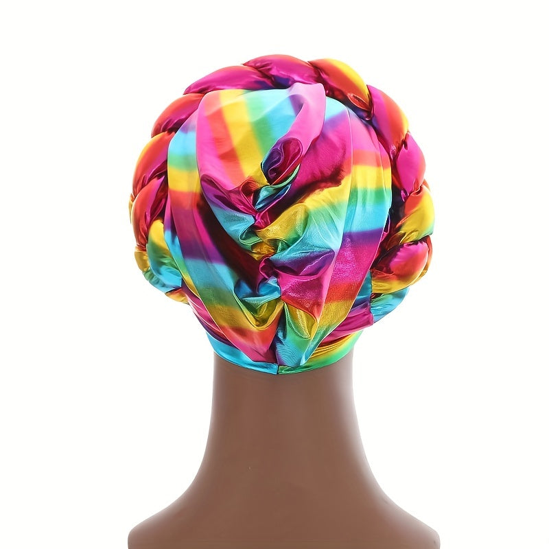 Colorful Hot Stamping Turbans Three Layer Bright Head Wraps Twist Braid Bonnet