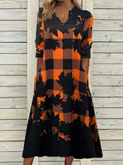 Women's Plus Plaid & Leaf Print Maxi Dress