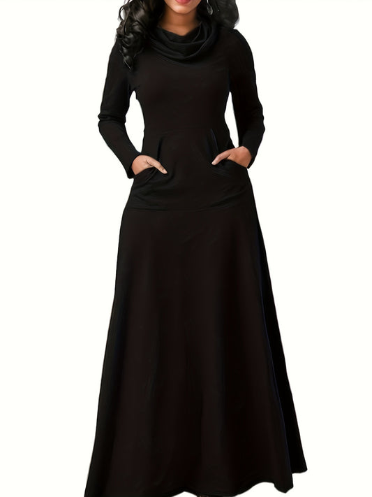  Turtleneck Maxi Dress Long Sleeve With Pockets