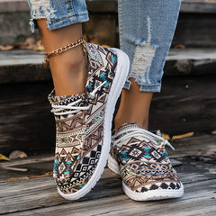 Geometric Printed Lace-up Casual Flat Shoes