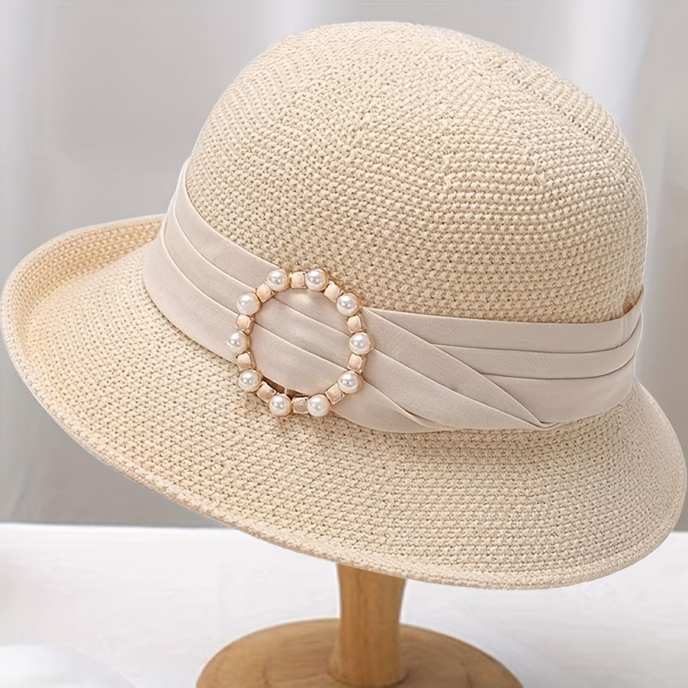 Ribbon Decor Bucket Hat Solid Sun Hat For Women