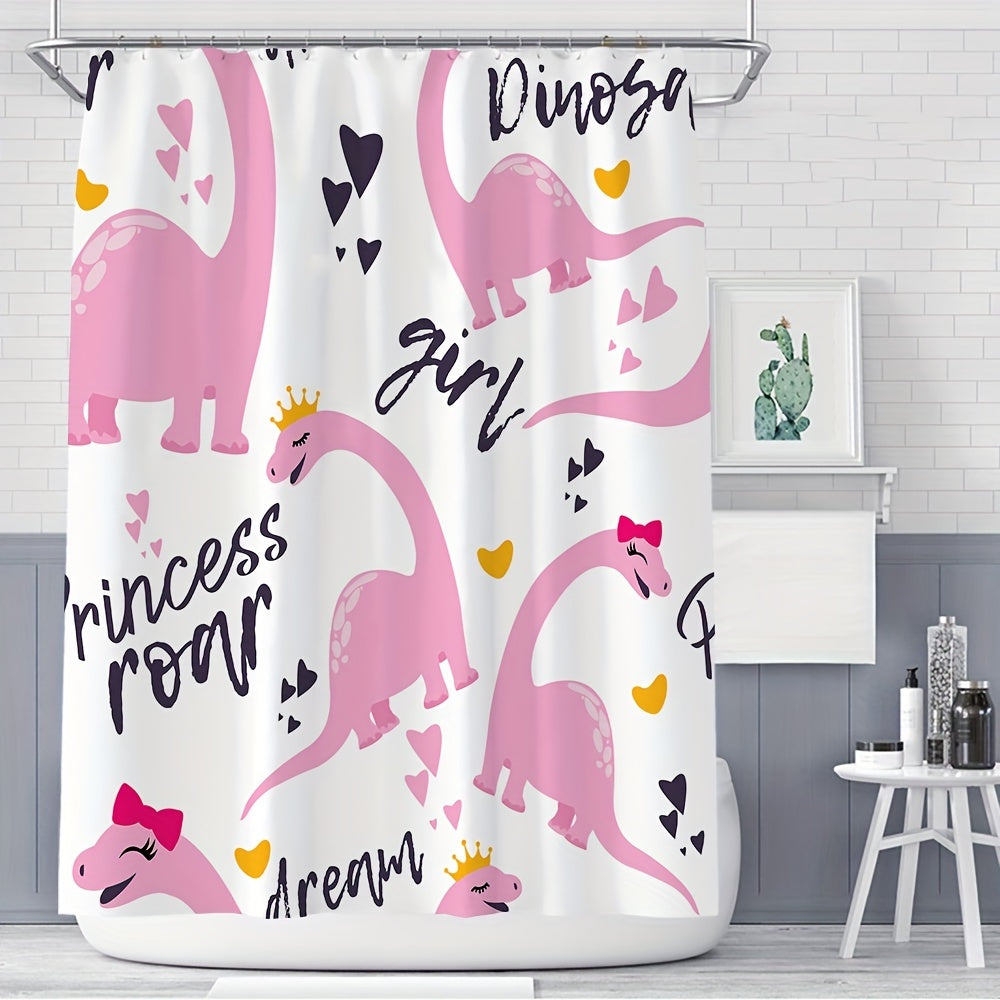 Waterproof Dino Bath Curtain with Hooks 70x70 Perfect for Kids' Bathroom