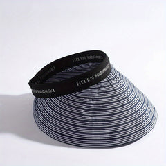 Striped Ponytail Visor Hat Foldable Headband Casual Sun Hats