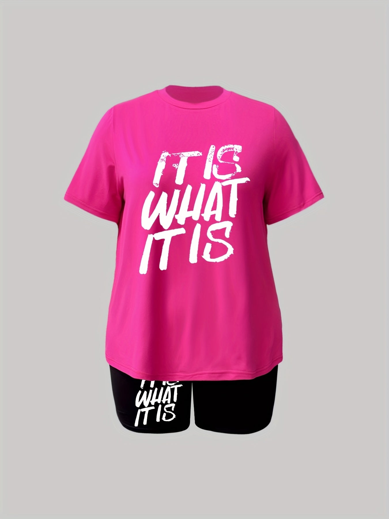  Slogan Print Crop Top & Shorts Set