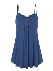  Solid Button Decor Ruched V Neck Midi Summer Dress