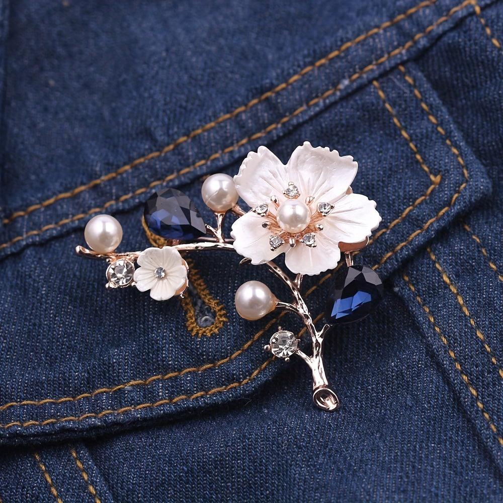 Men's Plum Blossom Pearl Crystal Brooch Charm