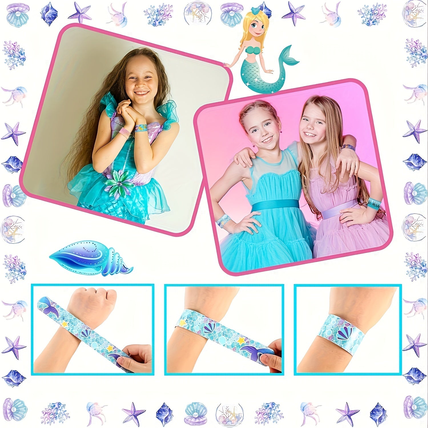 Mermaid Slap Bracelets 12pcs Vibrant Party Favors & Birthday for Kids