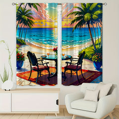 Cartoon Beach Seaside Table And Chair Pattern Curtain Tapestry