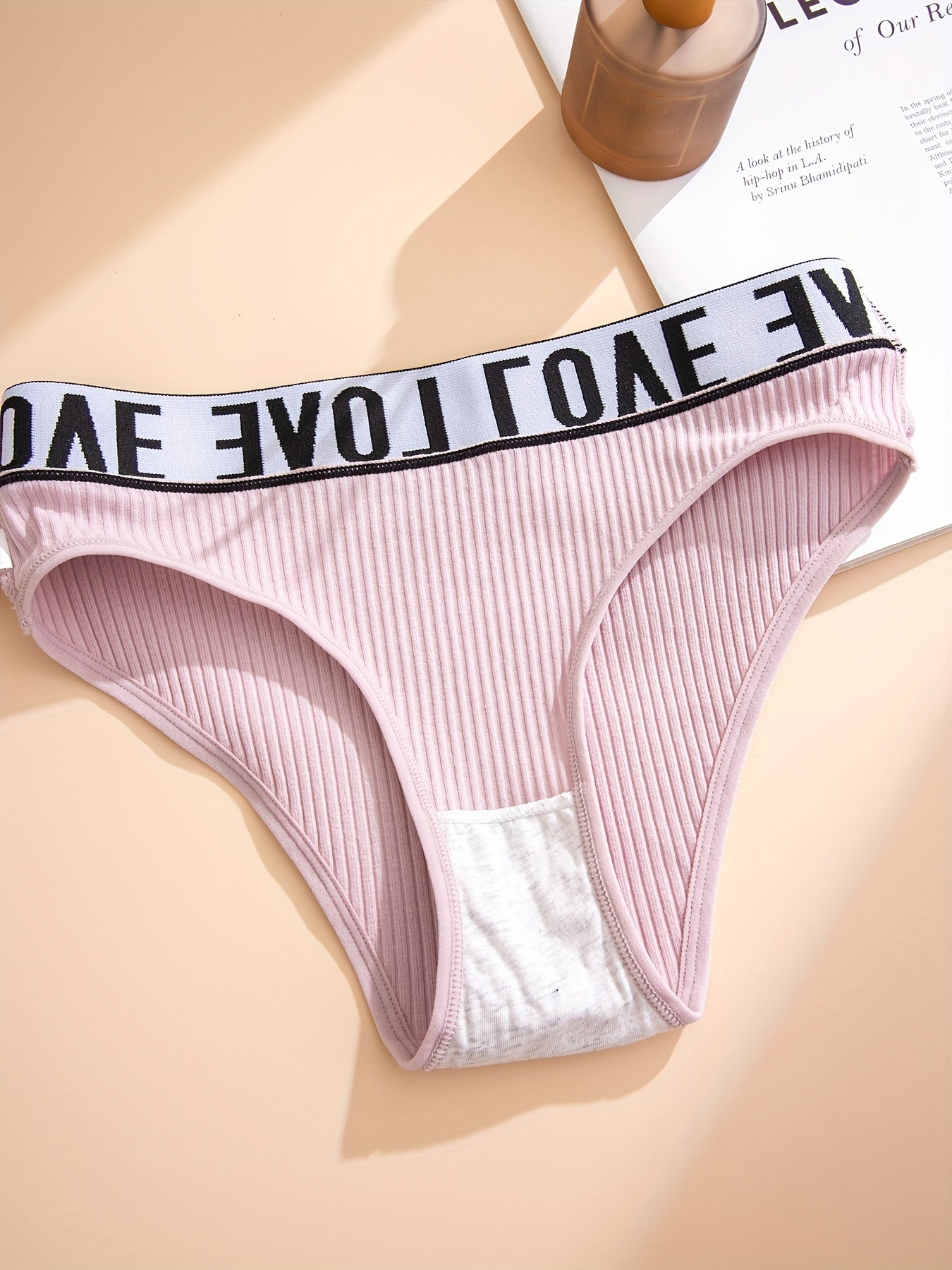 7pcs Letter Print Briefs Ribbed Intimates Panties