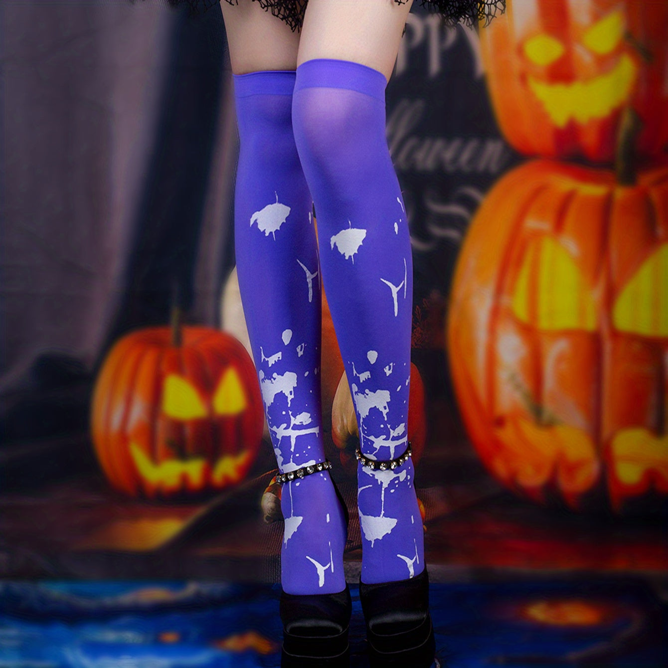 Graffiti Thigh High Socks Halloween Over The Knee Stockings