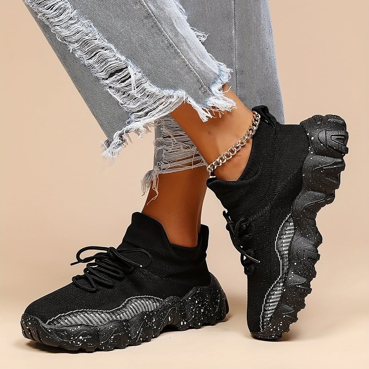 Women's Lace-Up Sports Shoes Lightweight Sock Shoes