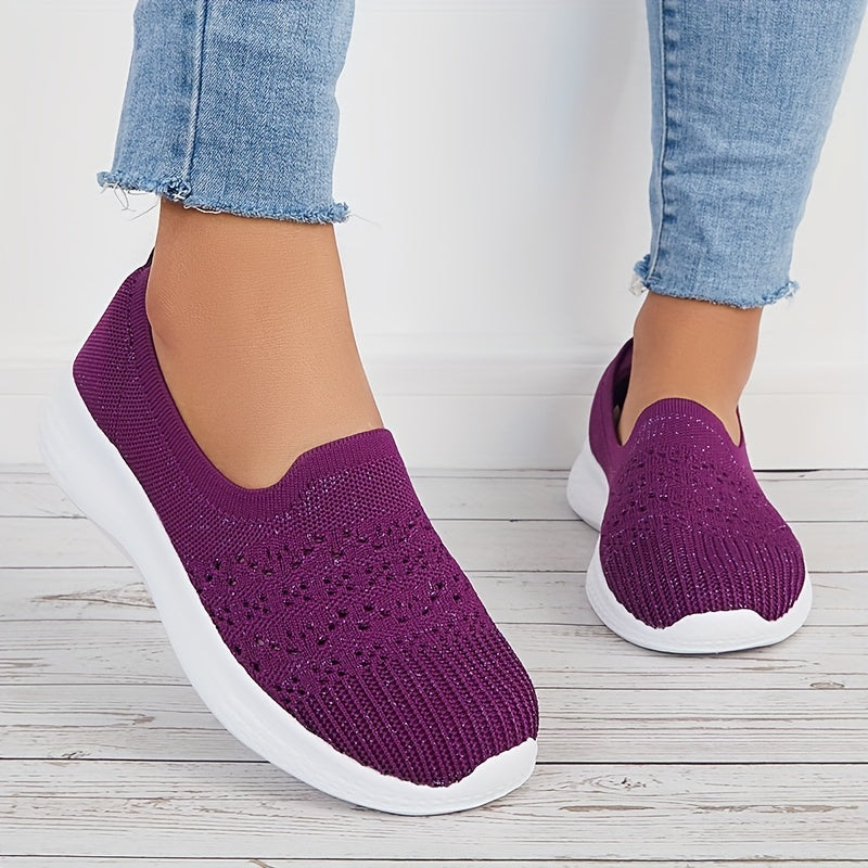 Women's Lightweight Slip On Walking Shoes Flying Woven Casual Sneakers