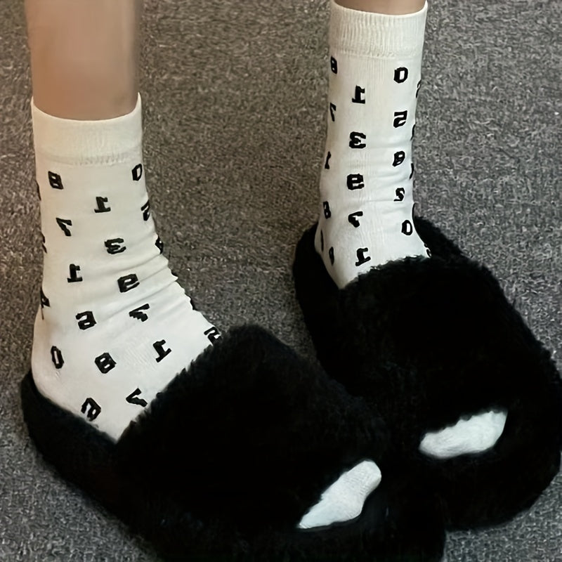 Number Print Socks Comfy Mid Tube Stockings