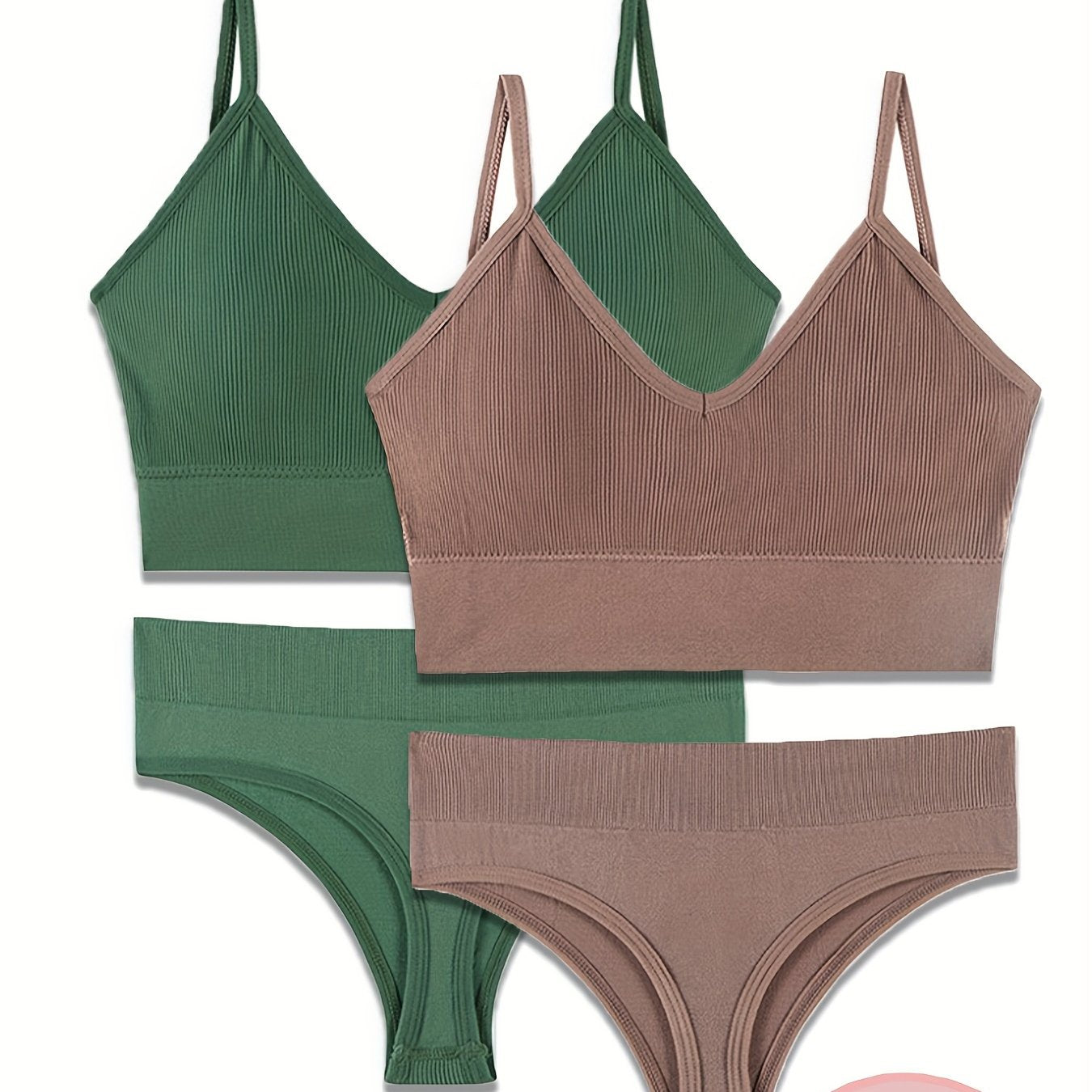 2 Sets Wireless Push Up Bra & Thong Lingerie Set