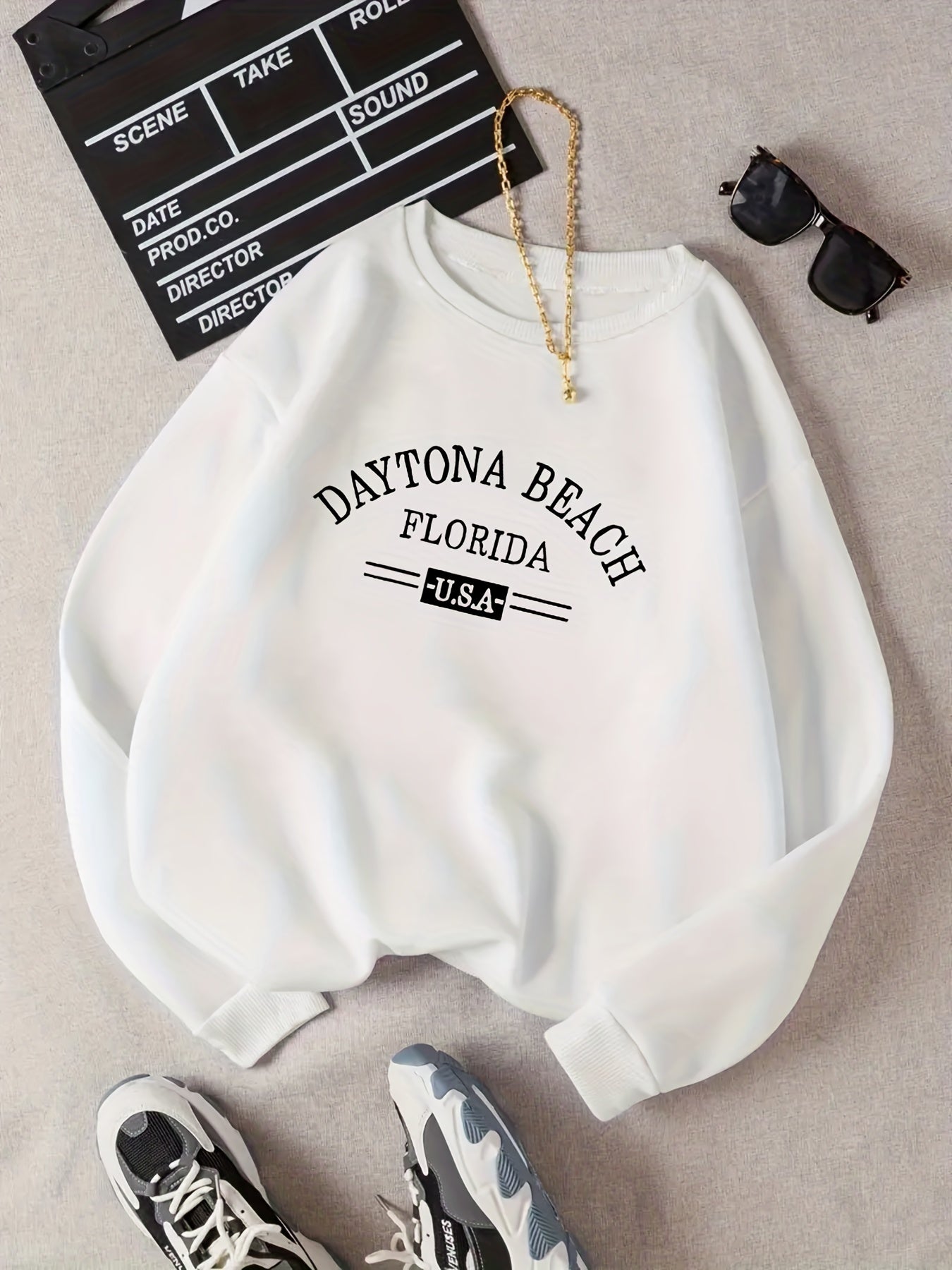 Letter Print Crew Neck Sweatshirt for Women