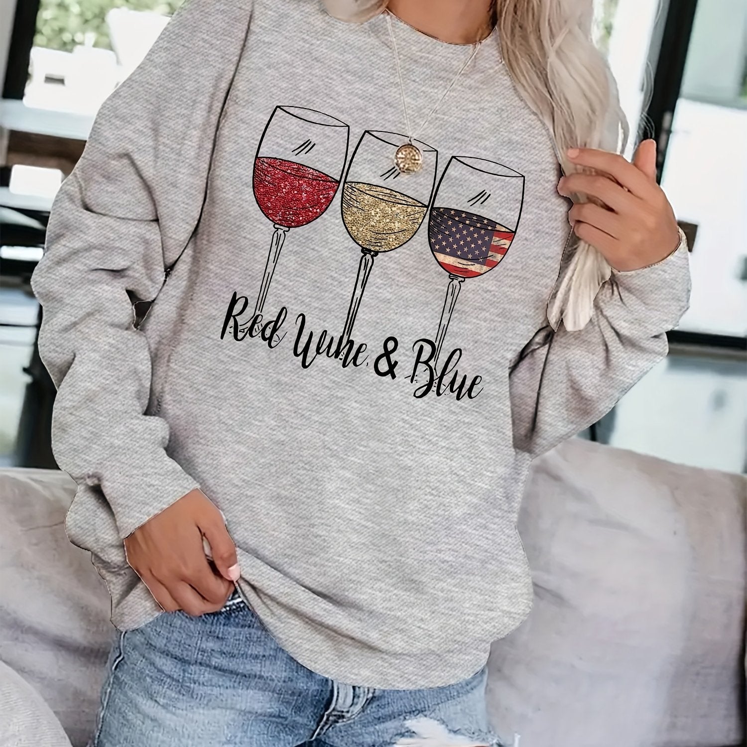 Graphic Print Pullover Sweatshirt Women's Casual Crew Neck Fall & Winter