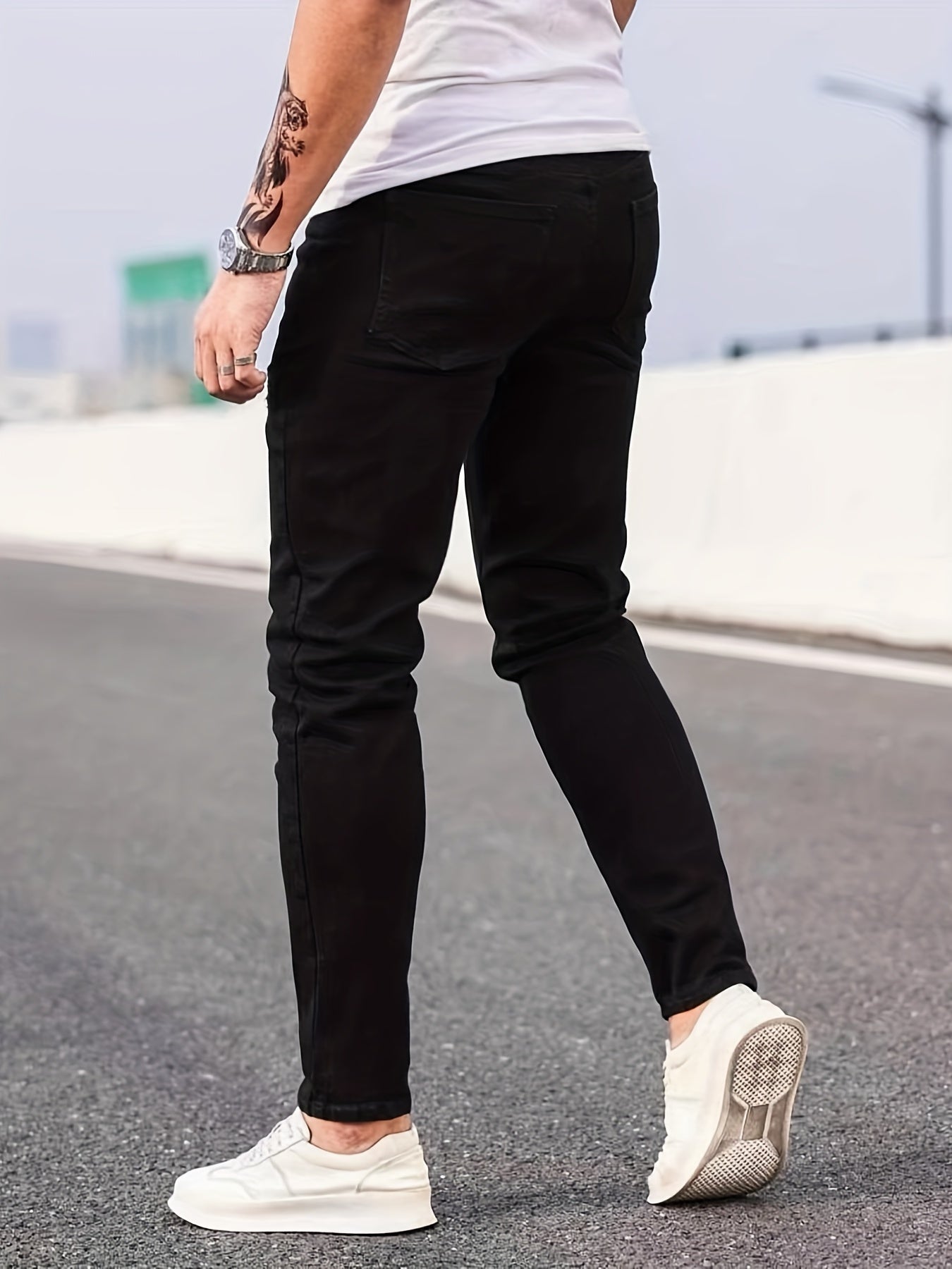 Men's Slim Fit Ripped Jeans High Stretch Denim Pants