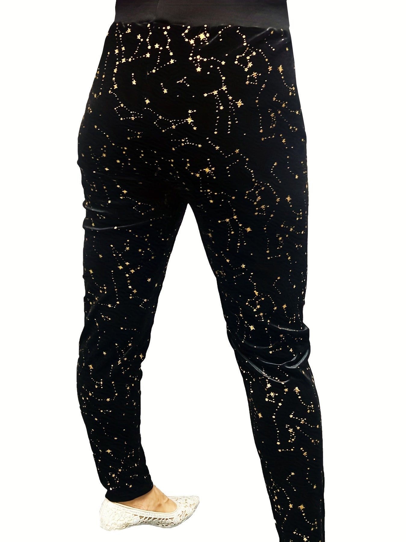 Women's Plus Golden Star Print High Rise Slim Fit Pants