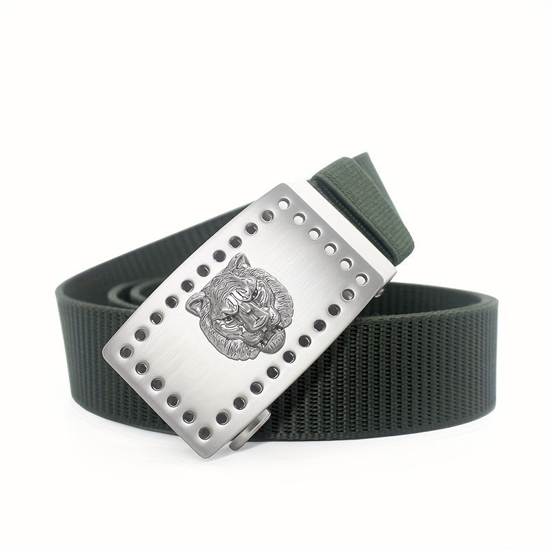 47in Nylon Tactical Military Belt w/ Lion Head Buckle