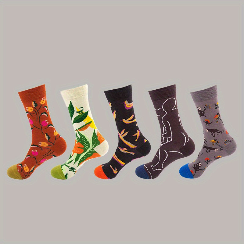 Floral Pattern Socks, Comfy & Breathable Women's Mid Tube Stockings