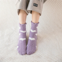 Heart Pattern Fuzzy Socks Comfy & Warm Mid Tube Women's Stockings