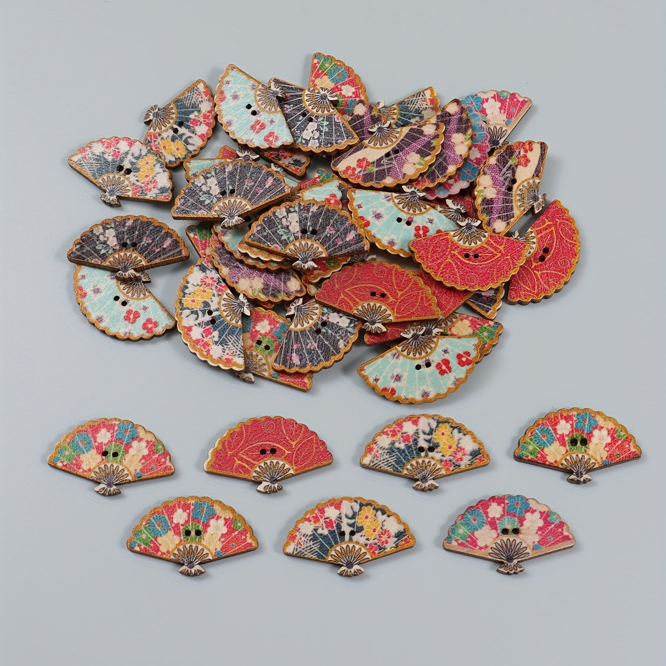 50pcs Mixed Fan Wooden Button DIY Crafts Sewing Accessories