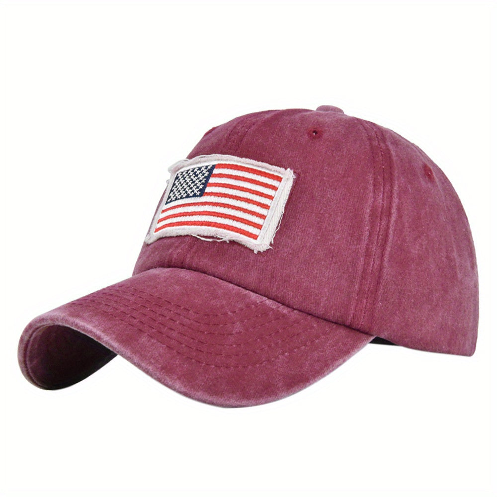 Vintage Washed Distressed Cotton Dad Hat Flag Patch Baseball Cap
