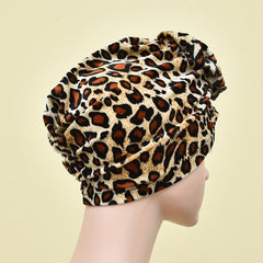 Leopard Print Turban Cap Flower Head Wrap Lightweight Bonnet Women Ramadan Hijab
