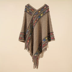 Large Woven Fringed Shawl Wrap Windproof Cape