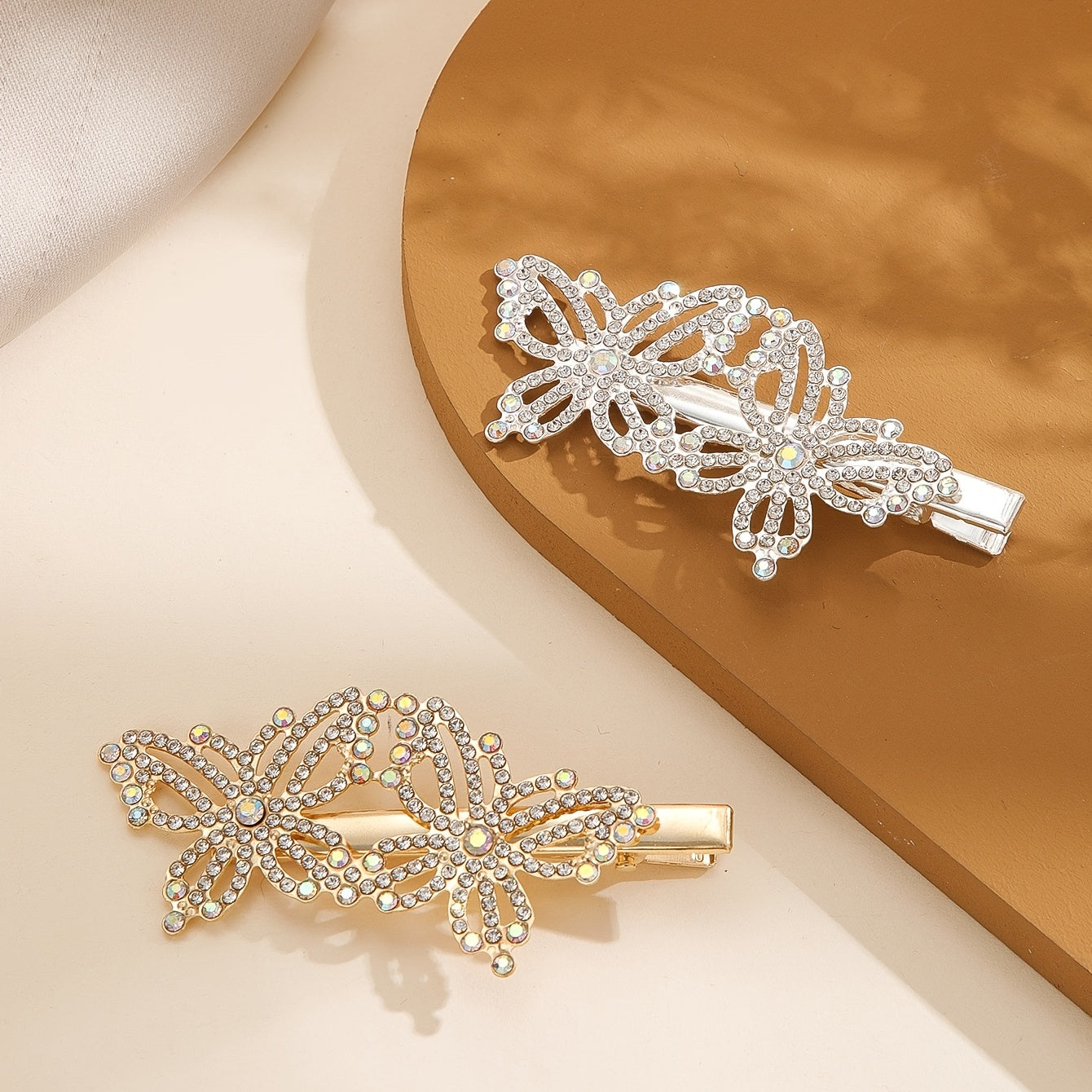 Butterfly Rhinestone Metal Hair Clip Hair Accessories For Women 2pcs