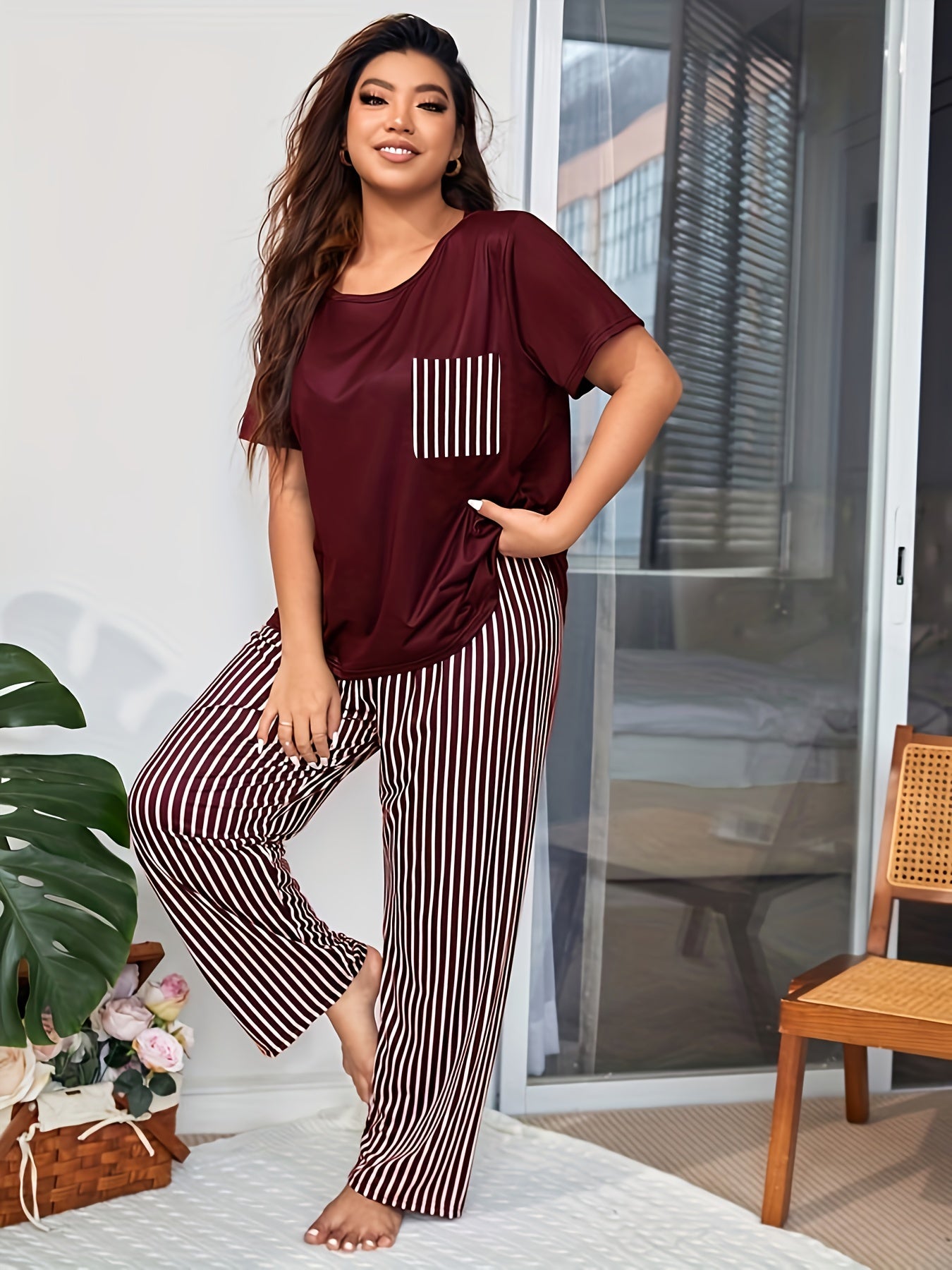  Striped Tee & Pants Loungewear Set