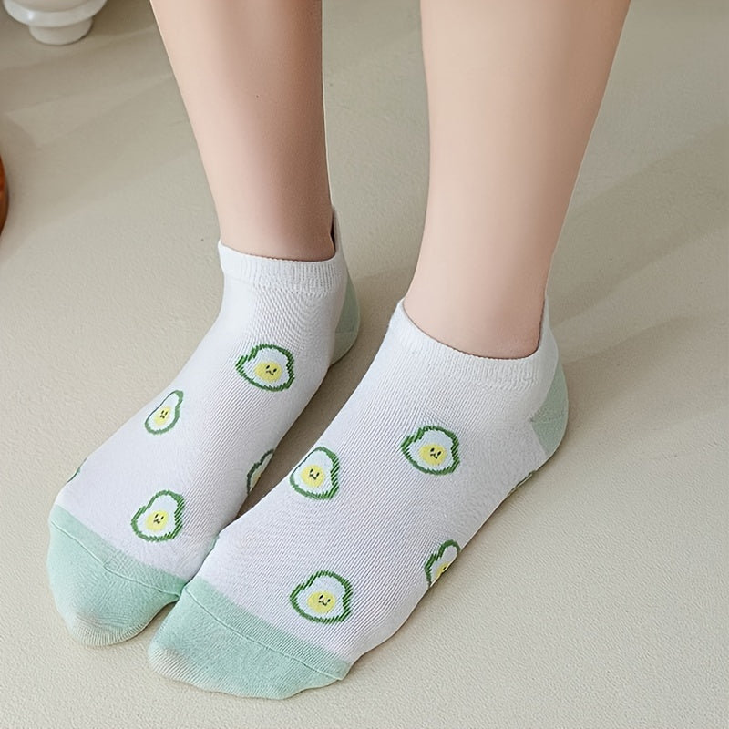 5 Pairs Fruit Print Socks & Low Cut Ankle Socks Women's Stockings