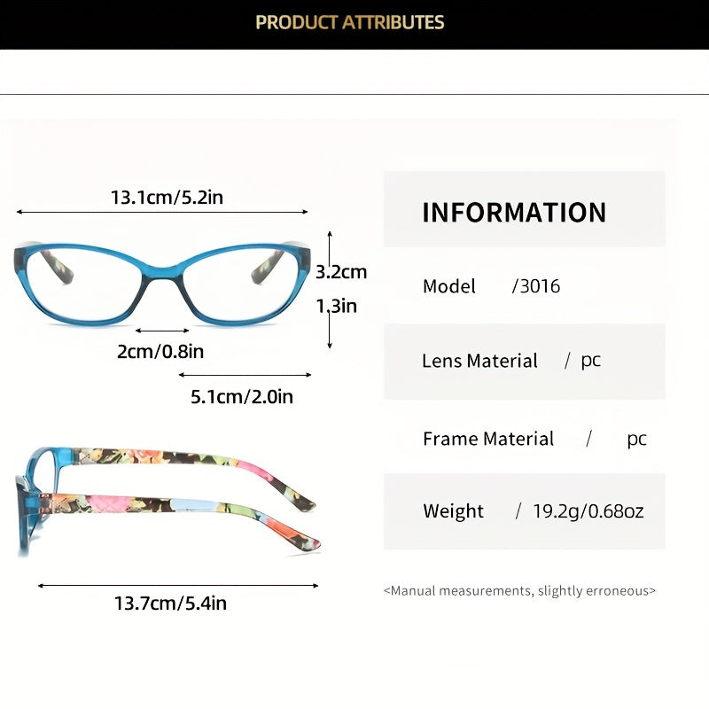 Floral Cat Eye Light Block Reading Glasses Clear Lens Anti Eyestrain