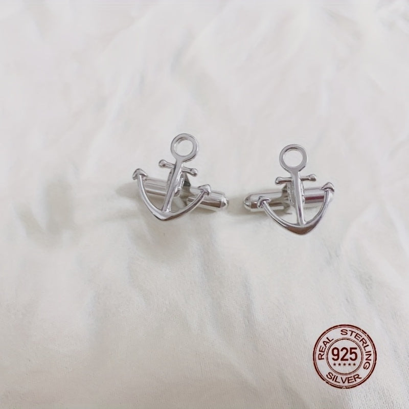 925 Sterling Silver Anchor Cufflinks Men's Suit Accessories