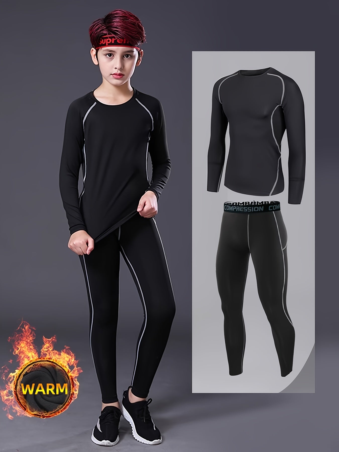Boy's 2pcs Quick drying Training Suit Long Sleeve Top & Pants Set