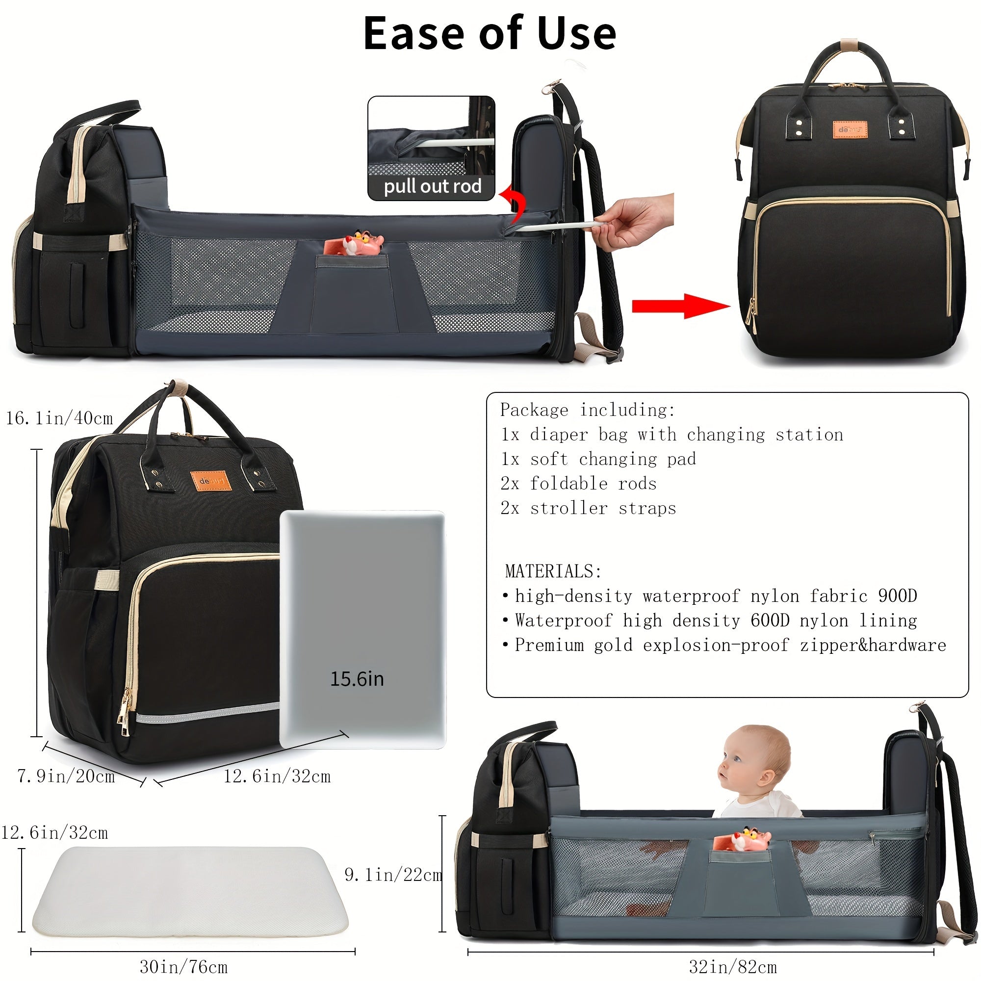 Large Capacity Mommy Bag with Crib