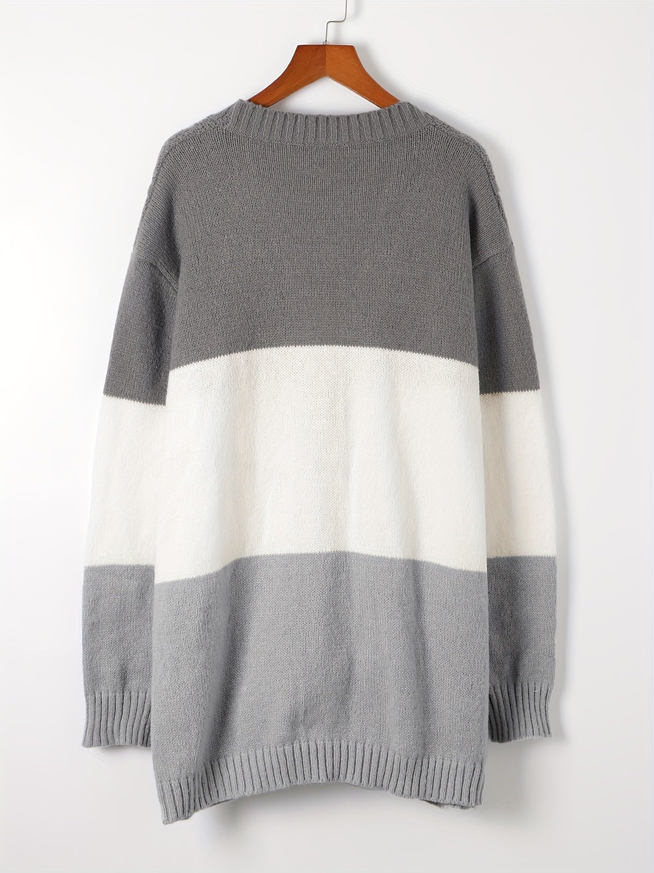  Colorblock Long Sleeve Button Up Sweater Cardigan