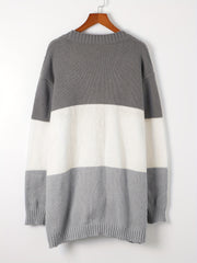  Colorblock Long Sleeve Button Up Sweater Cardigan