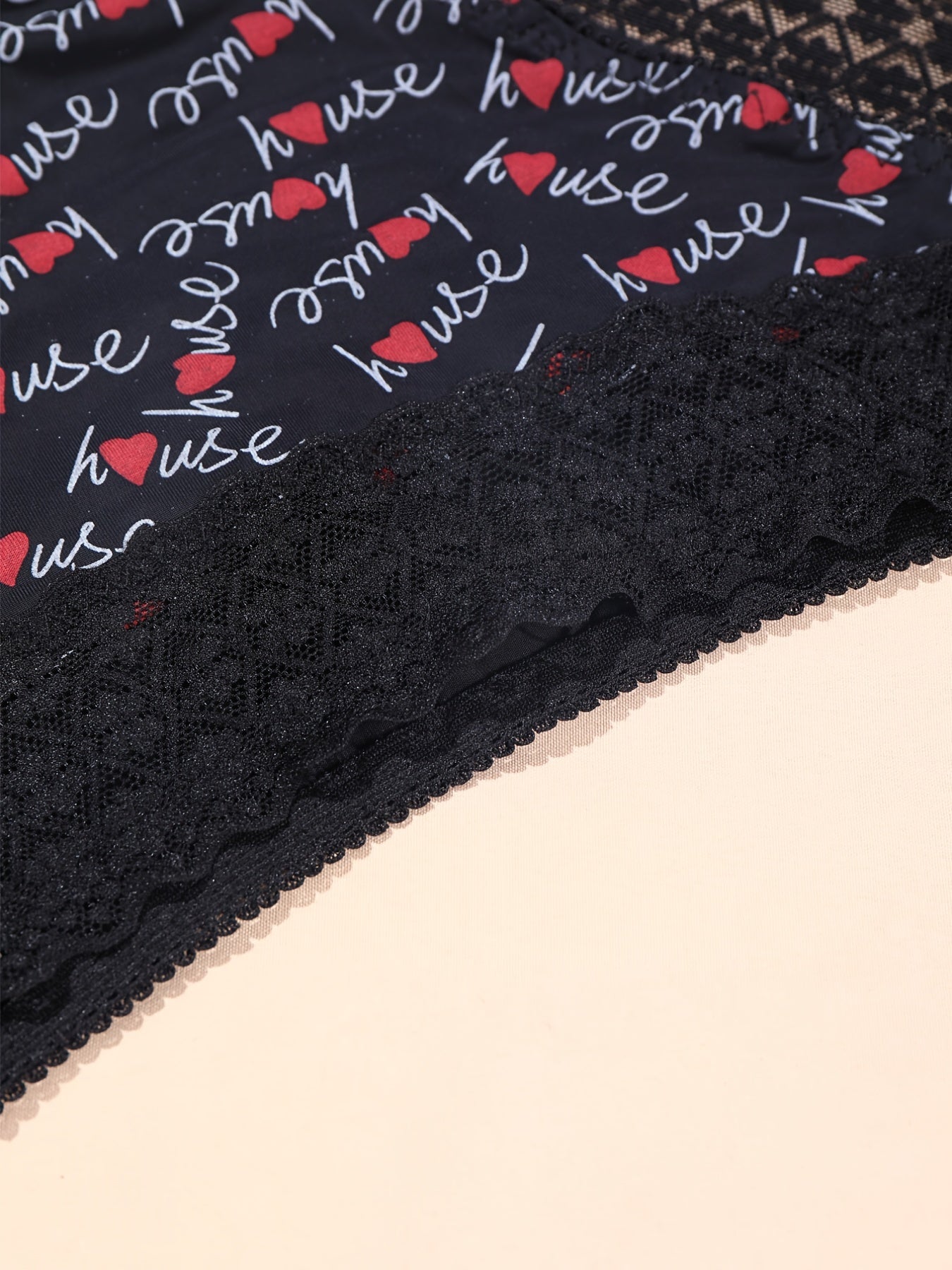 3 Pack Plus Size Random Print Contrast Lace Briefs Women's Plus High Stretch