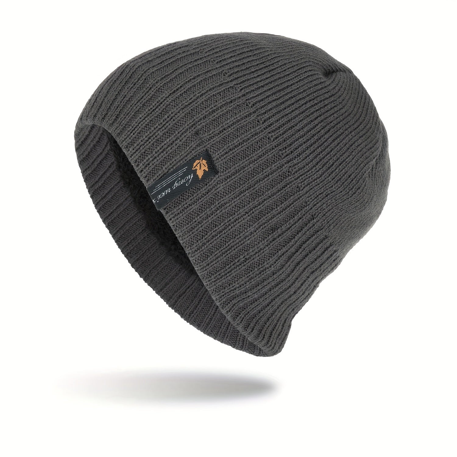 Yellow Leaf Winter Knitted Beanie Hat Plus Velvet Warm Outdoor Short Hat