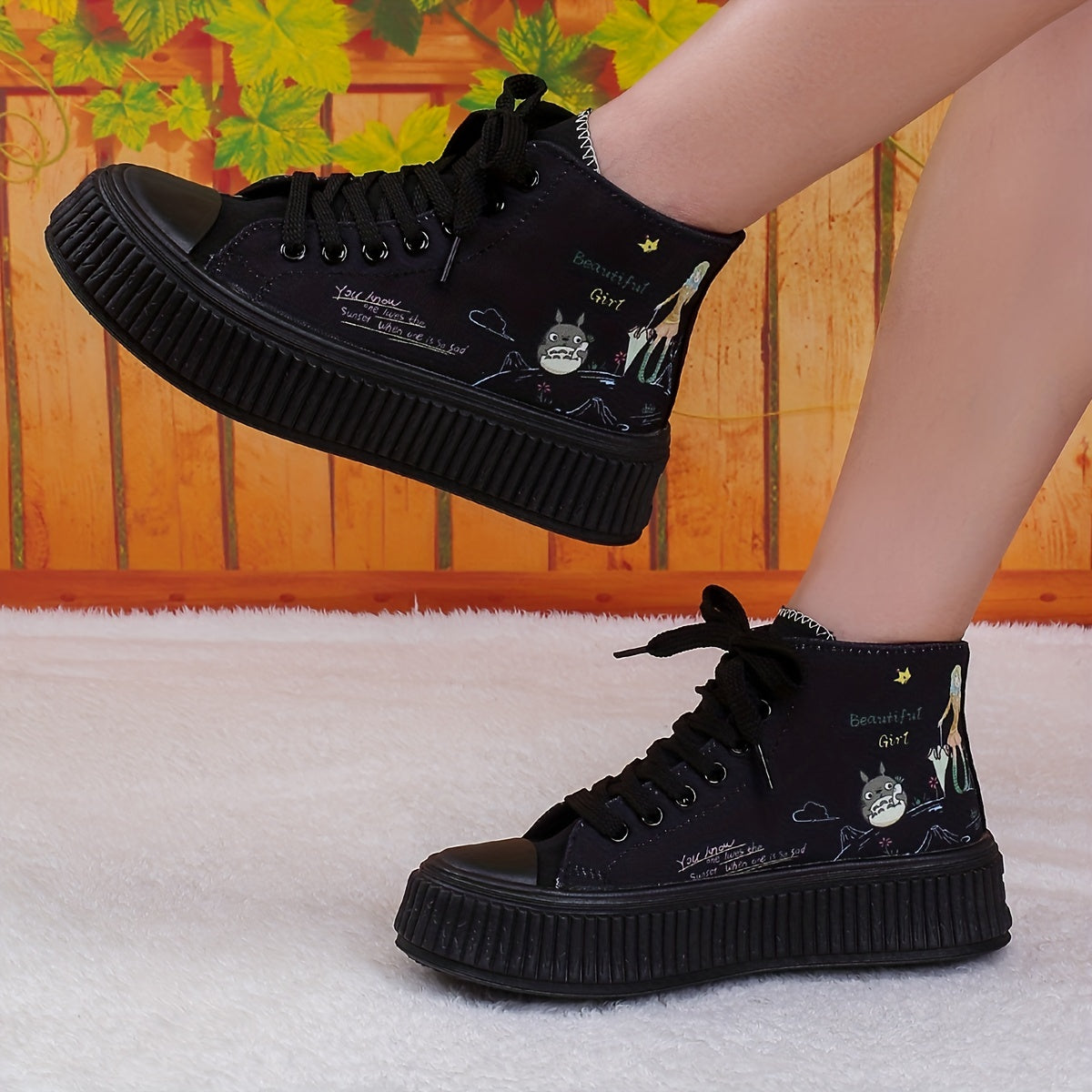 Women's Cartoon Print Canvas High Top Sneakers
