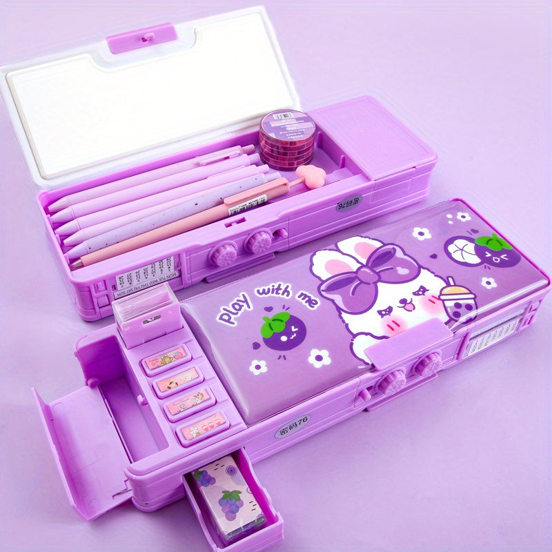 Girl Password Lock Pencil Box Double Layer Pencil Bag