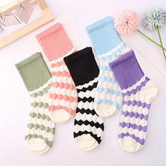 5 Pairs Women's Striped Crew Socks - Comfy & Breathable Stockings