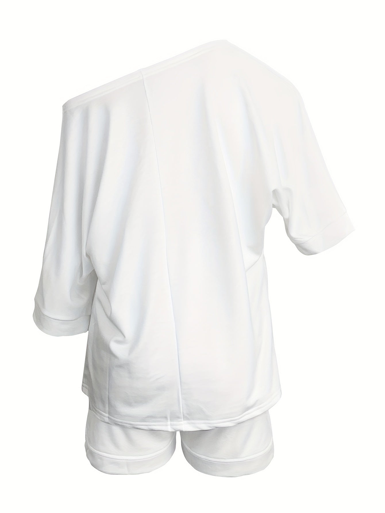 Casual Two Piece Set Slanted Shoulder Short Sleeve Tops & Wide Leg Shorts
