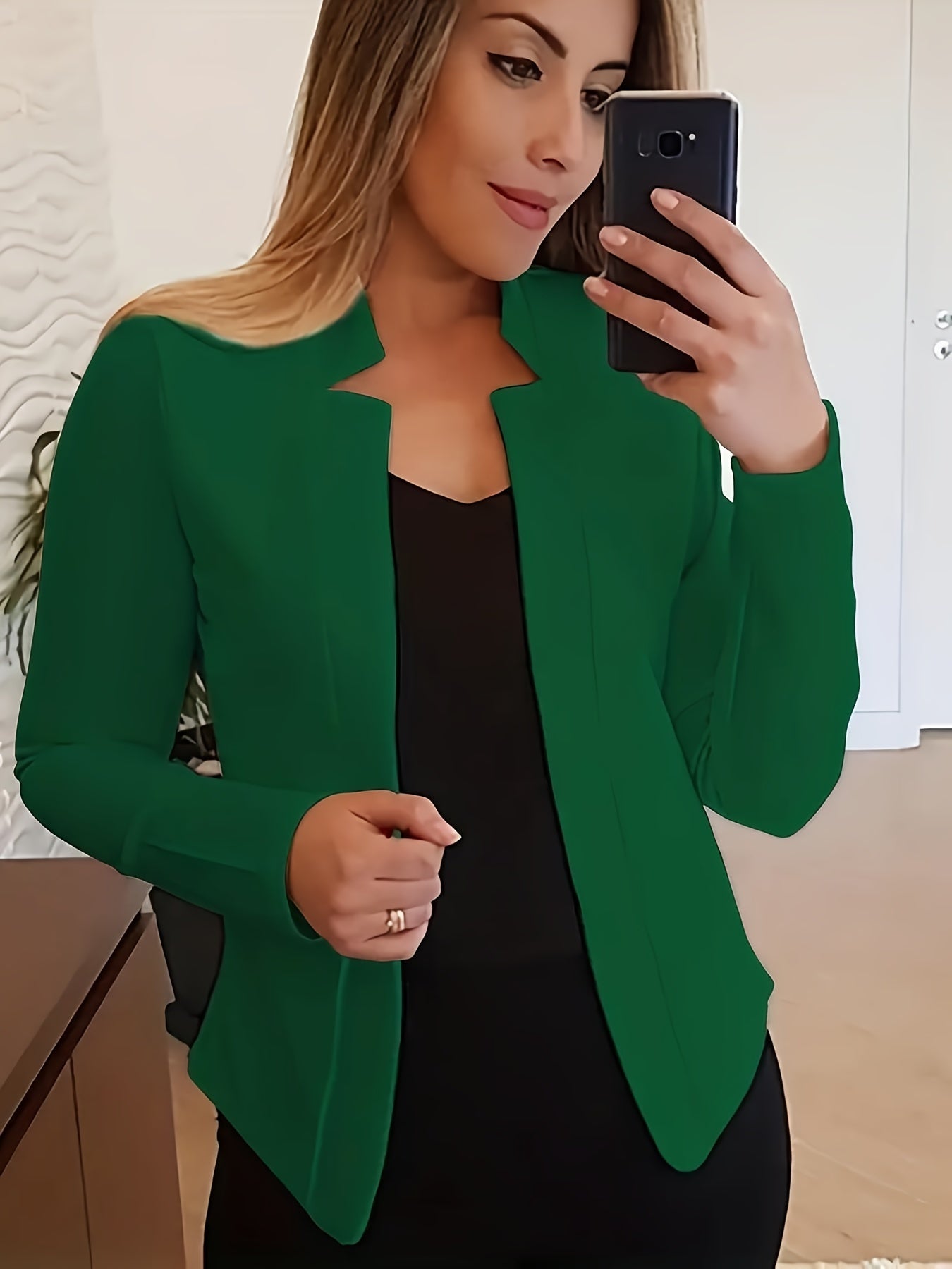 Blazer Women's Plus Solid Split Lapel Collar Open Front