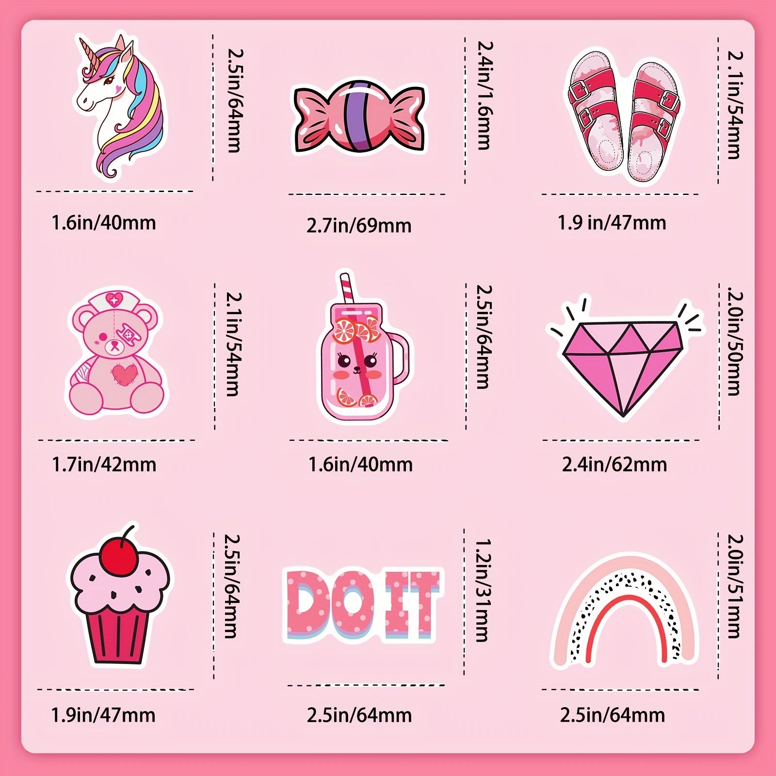 50 Pink Decal Stickers for Laptop and Water Bottle - Cute Vinyl Stickers