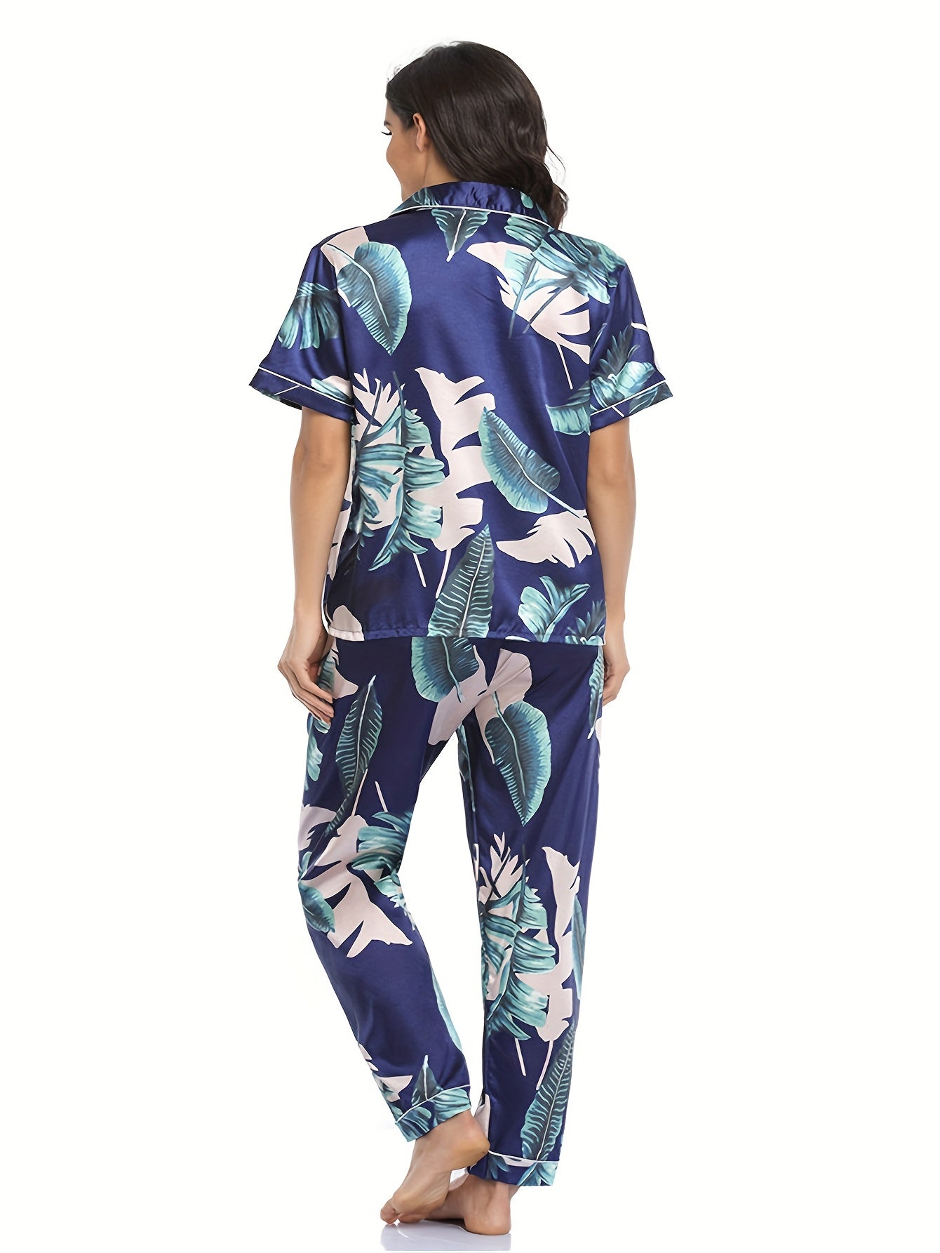 Floral Print Lounge Set Short Sleeve Top & Pants Women's Loungewear